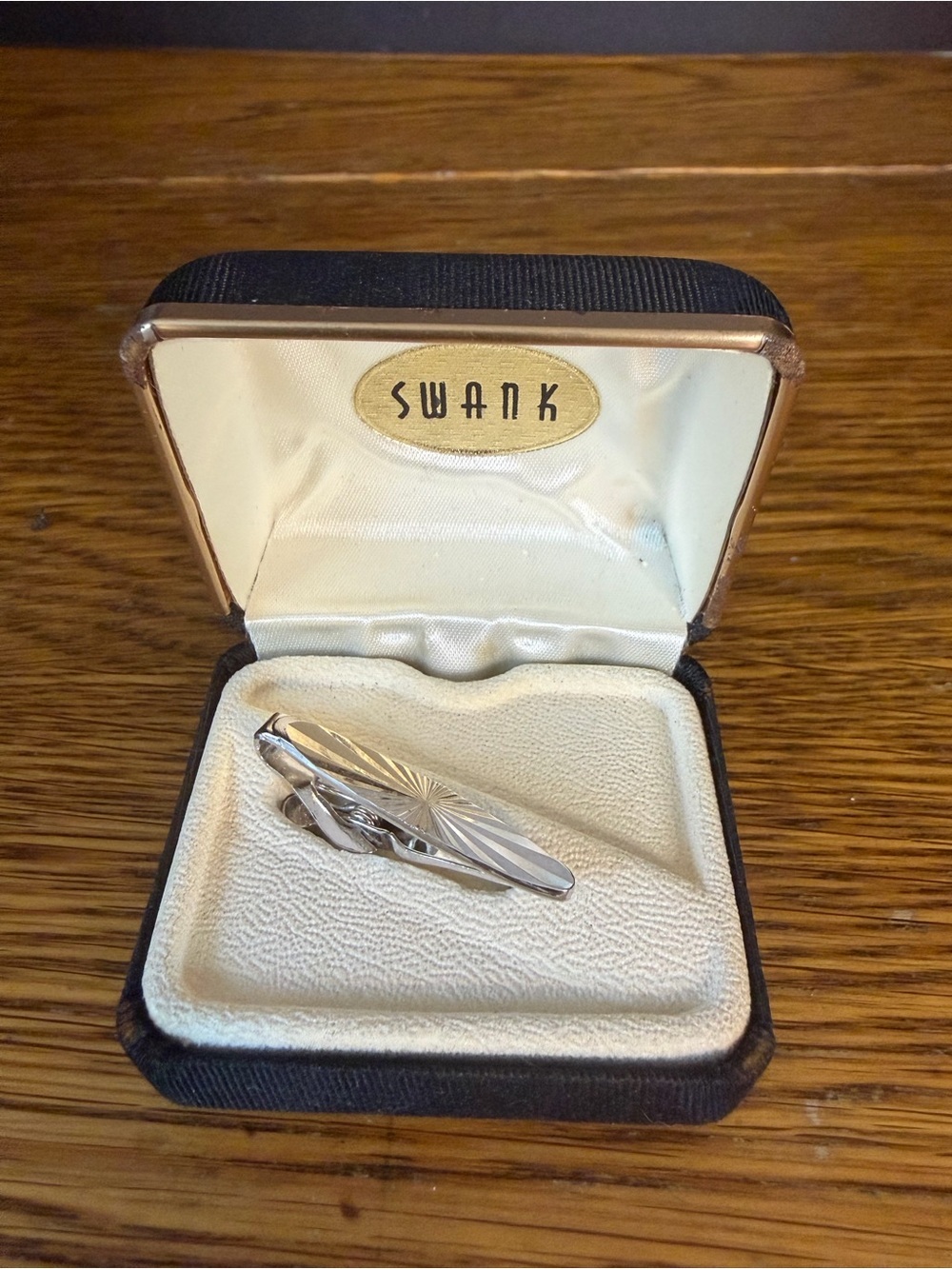 Vintage Swank Mid-Century Silver Tone Textured Starburst Tie Clip with Original